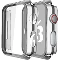 Misxi 2 Pack Hard PC Case with Tempered Glass Screen Protector Compatible with Apple Watch Series 6 SE Series 5 Series 4 44mm, 1 Sliver + 1 Transparent