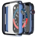 Misxi 2 Pack Hard PC Case with Tempered Glass Screen Protector Compatible with Apple Watch Series 6 SE Series 5 Series 4 44mm, 1 Blue + 1 Transparent