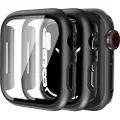 QHOHQ 2 Pack Hard PC Case Suitable for Apple Watch Series 8 45mm & Series 7 45mm with Tempered Glass Screen Protector, Full Coverage, Touch Sensitive, Ultra-Thin HD Bumper Protective Cover - Black