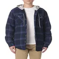 Wrangler Authentics Men's Big-Tall Long Sleeve Quilted Lined Flannel Shirt Jacket With Hood, Total Eclipse/Heather Gray Hood, 3XL