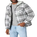 Wrangler Authentics Men's Long Sleeve Quilted Lined Flannel Shirt Jacket with Hood, Cloud Burst, Medium