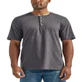 Wrangler Men's Authentics Men's Short Sleeves Henley Tee Shirt, Charcoal Heather, Medium US