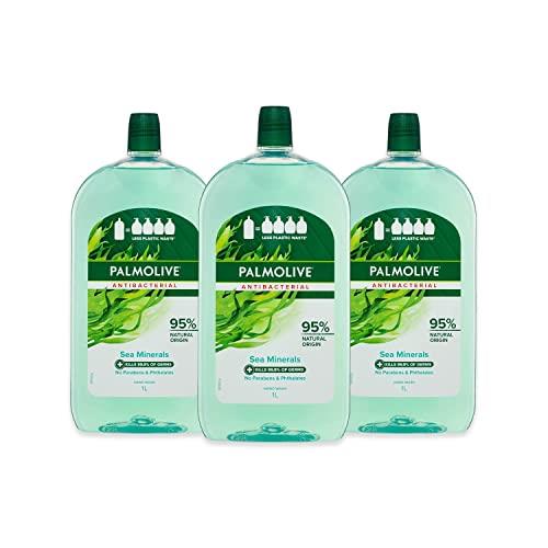 Palmolive Antibacterial Liquid Hand Wash Soap 3L (3 x 1L packs), Sea Minerals Refill and Save, No Parabens Phthalates and Alcohol, Recyclable Bottle