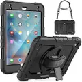 SEYMAC iPad Mini 5/ Mini 4 Case 7.9 Inch, Sturdy Heavy Duty Shockproof Full-Body Protective Case with Screen Protector, Rotating Stand, Hand/Shoulder Strap and Pencil Holder for iPad Mini 5/4 - Black