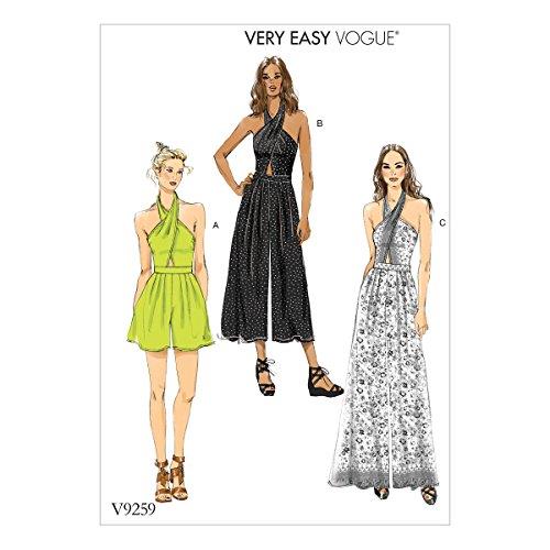 Vogue V9259 Misses' Sewing PatternCriss Cross Halter Romper and Jumpsuit with Length Variations - Size 6-8-10-12-14