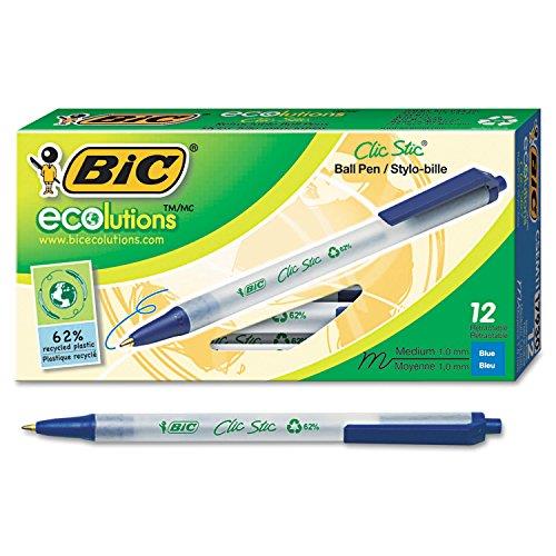 BIC ECOlutions Retractable Ball Pen, Medium Point (1.0 mm), Blue, 12 Pens