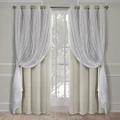 Exclusive Home Catarina Layered Solid Room Darkening Blackout and Sheer Grommet Top Curtain Panel Pair, 52"x84", Sand