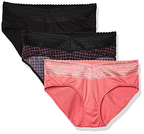 Warner's Women's Blissful Benefits No Muffin Top 3 Pack Hipster Panties, Black/Flamingo Pink/Miami Pink Octagon, X-Large US