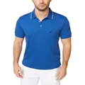NAUTICA Men's Classic Fit Short Sleeve Dual Tipped Collar Polo Shirt, Monaco Blue, Large US