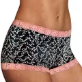 Maidenform Women's One Fab Fit Microfiber with Lace Boyshort, Cherry Blossom Print - Black, 6