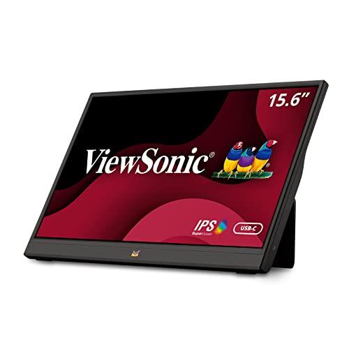 ViewSonic VA1655 15.6 Inch FHD 1080p IPS Portable Monitor with Mobile Tilt Ergonomics, 250nits, USB-C, Mini HDMI, Protective Case for PC Laptop Phone Tablet, Speaker, Lightweight