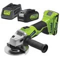 Greenworks 24 V Angle Grinder Kit with 4Ah Battery and Charger, 11.5 cm, Multicolor