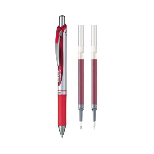 Pentel Energel Retractable Gel Pen 0.7mm Red + 2 Refills (YBL77-B2R)