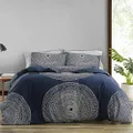 Marimekko Comforter Set Smooth Cotton Percale Bedding with Matching Sham, Medium Weight Home Decor, King, Navy