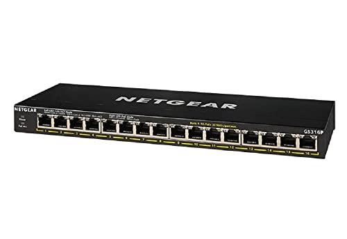 NETGEAR 16-Port Gigabit Ethernet Unmanaged PoE+ Switch (GS316P) - with 16 x PoE+ @ 115W, Desktop/Rackmount, Sturdy Metal