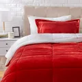 Amazon Basics Ultra-Soft Micromink Sherpa Comforter Bed Set - Red, Twin