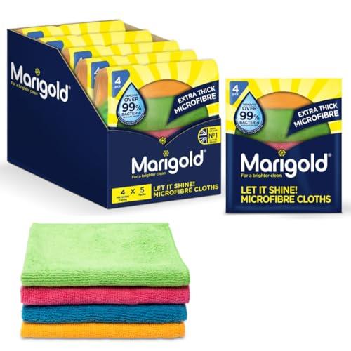 Marigold Let it Shine Extra Thick Microfibre (5 Packs of 4 Cloths – 20 Total), Multicolour, 18.5 x 3.8 x 20 cm