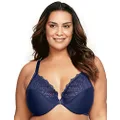 Glamorise Women's Plus Size Full Figure Front Close Lace T-Back Wonderwire Bra #1246, Blue, 22D