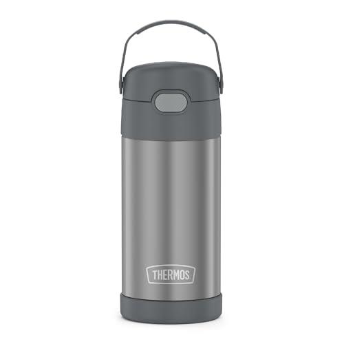 THERMOS FUNTAINER Water Bottle with Straw - 12 Ounce, Grey - Kids Stainless Steel Vacuum Insulated Water Bottle with Lid
