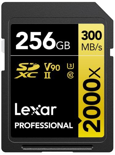 Lexar Professional 2000x SD Card 256GB, SDXC UHS-II Memory Card, Up to 300MB/s Read, 260MB/s Write, Class 10, U3, V90 SD for DSLR, Cinema-Quality Video Cameras