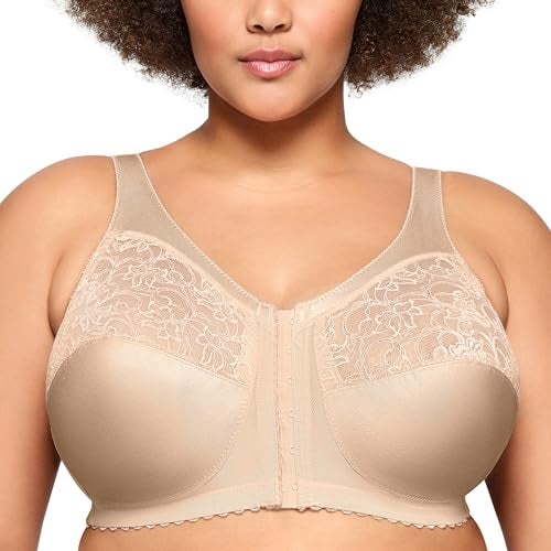 Glamorise Women's Figure MagicLift Front Close Support Full Coverage Bra, Beige, 44G US