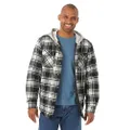 Wrangler mens Long Sleeve Quilted Lined Flannel Jacket With Hood Button Down Shirt, Caviar With Black Hood, Large US