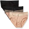 Warner's Women's Blissful Benefits No Muffin Top 3 Pack Hipster Panties, Black/Toasted Almond/Lace Dot Print, Large US
