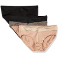 Warner's Women's Blissful Benefits No Muffin Top 3 Pack Hipster Panties, Black/Toasted Almond/Lace Dot Print, Large US