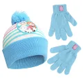 Disney Girls' Frozen Winter Hat and Kids Gloves Set, Elsa and Anna Beanie for Ages 4-7, Blue/White, 4-7 Years