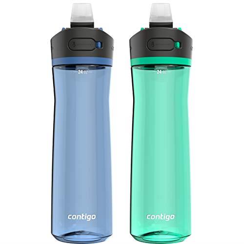 Contigo Ashland 2.0 Leak-Proof Water Bottle with Lid Lock and Angled Straw, Dishwasher Safe Water Bottle with Interchangeable Lid, 24oz 2-Pack, Blue Corn/Coriander
