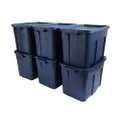 Rubbermaid Roughneck 18 Gallon Rugged Stackable Storage Tote with Lid and Handles for Home Usage, Dark Indigo Metallic, 6 Pack