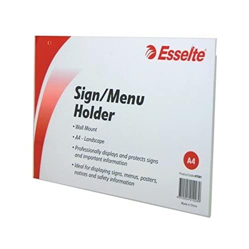Esselte Landscape A4 Wall Mount Sign and Menu Holder, Clear