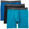 Hanes Mens Comfort Flex Fit Ultra Soft Cotton Stretch Long Leg Boxer Briefs 3-Pack, Blue- Regular Leg- 3 Pack, Small
