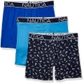 Nautica Men's 3 Pack Cotton Stretch Boxer Brief, Aero Blue/Sea Cobalt/Anchor Printpeacoat, Medium
