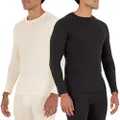Fruit of the Loom Men's Recycled Waffle Thermal Underwear Crew Top (1 and 2 Packs), Black/Natural, Medium