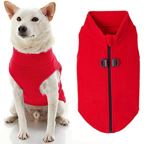 Gooby - Zip Up Fleece Vest, Fleece Jacket Sweater with Zipper Closure and Leash Ring, Red, Large