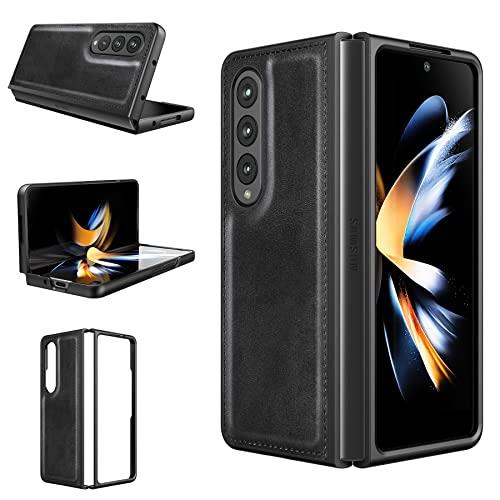 Foluu for Samsung Galaxy Z Fold 4 5G Case, Galaxy Z Fold 4 Leather Case, PU Leather + Hard PC Shell Ultra Thin Slim Durable Protective Phone Case Cover for Samsung Galaxy Z Fold 4 5G 2022 (Black)