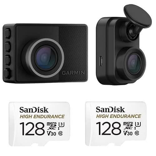 Garmin Dash Cam Double Bundle (Front and Back) + Bonus Sandisk High Endurance microSDXC™ Card 128G (x2)