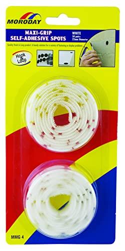 Moroday MMG4 Self Adhesive Spots Hook & Loop Tapes 50 Set, 22 mm Width, White