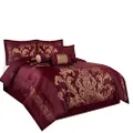 Chezmoi Collection 7-Piece Jacquard Floral Comforter Set (Queen, Maroon)