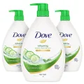DOVE Body Wash Refreshing, 1L x 3 Pack, Mild and Gentle formula, Cucumber & Green Tea Scent