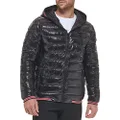 Calvin Klein Hooded Shiny Puffer Jackets, Winter Coats for Men, Black, Large