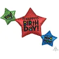 Anagram SuperShape Satin Star Trio Happy Birthday P35 Foil Balloon, Multicolour