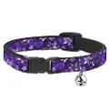 Buckle-Down Breakaway Cat Collar with Bell, Hibiscus Collage Purple Shades, 8.5 to 12 Inches Length x 0.5 Inch Wide