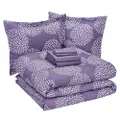 Amazon Basics 7-Piece Lightweight Microfiber Bed-in-a-Bag Comforter Bedding Set - King, Purple Floral