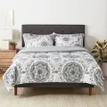Amazon Basics 7-Piece Lightweight Microfiber Bed-in-a-Bag Comforter Bedding Set - Full/Queen, Gray Medallion