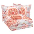 Amazon Basics 7-Piece Lightweight Microfiber Bed-in-a-Bag Comforter Bedding Set - King, Coral Medallion