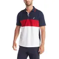 Nautica Men's Short Sleeve 100% Cotton Pique Color Block Polo Shirt, Navy, Small