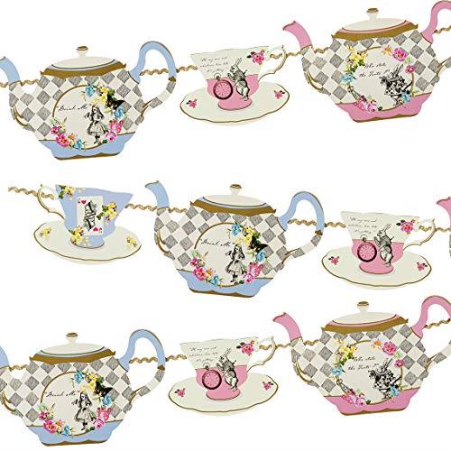 Talking Tables Truly Alice Hanging Teapot Bunting (13 Ft.) for a Tea Party, Multicolor