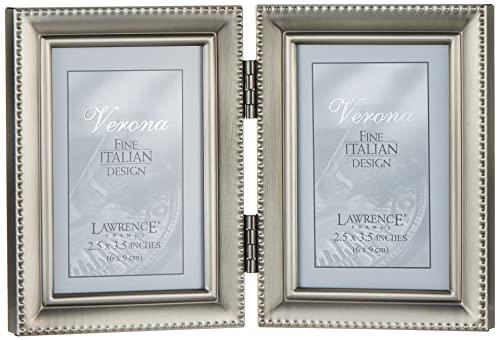 Lawrence Frames Antique Pewter Hinged Double 2x3 Picture Frame - Beaded Edge Design